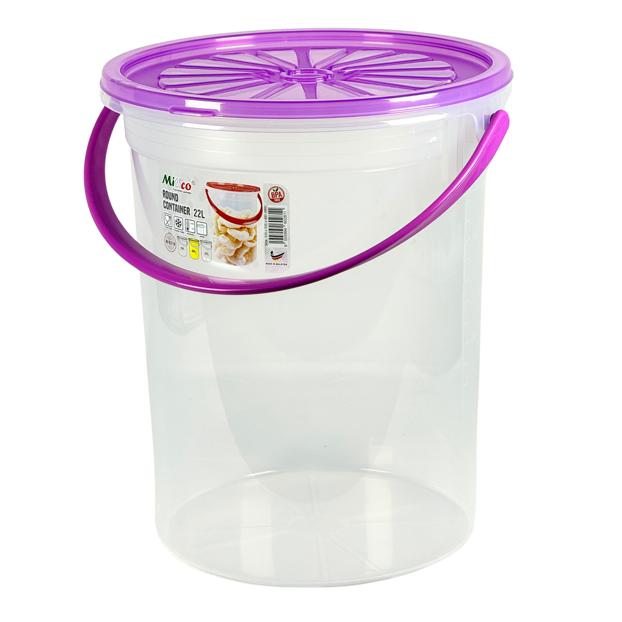 27 liter - Mitico M-938/H Plastic Round Container with Handle (14-9388H)
